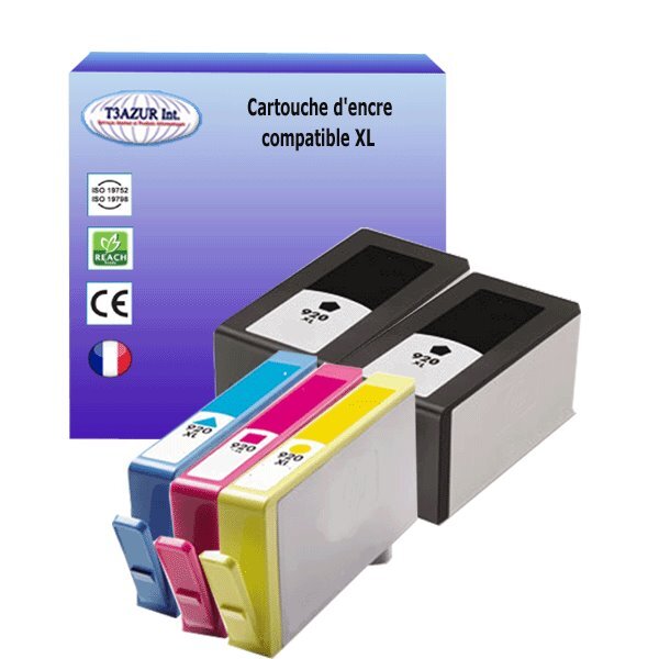5 Cartouches compatibles avec HP OfficeJet 6500A, 6500A Plus remplace HP 920XL  (Noire+Couleur)- T3AZUR
