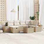 vidaXL Ensemble de canapé de jardin 7 pièces avec coussins Beige Poly Rattan