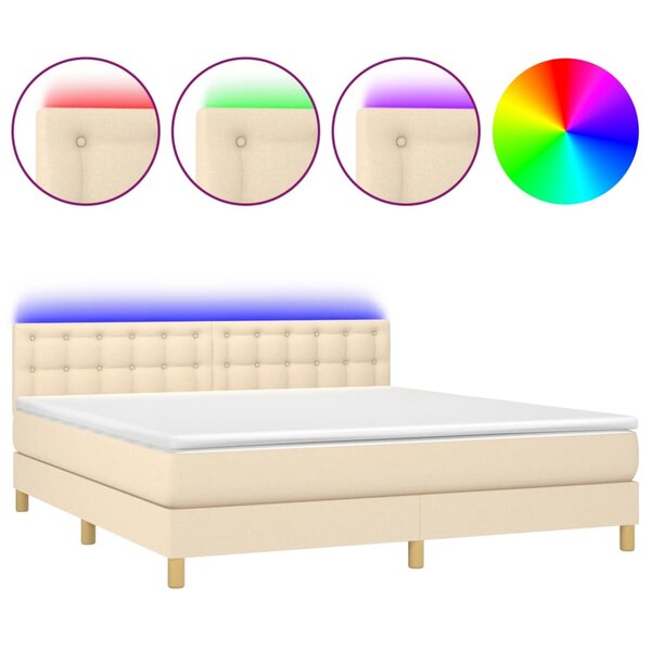 vidaXL Sommier à lattes de lit avec matelas LED Crème 160x200 cm Tissu