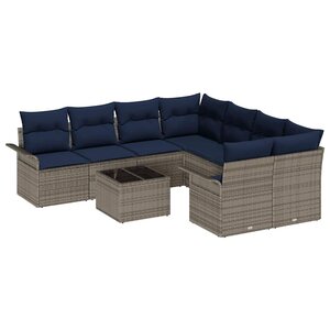 vidaXL Ensemble de canapé de jardin 9 Pièces Gris et bleu marine