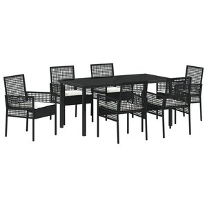 vidaXL Ensemble de Salle à Manger de Jardin de 7 Pièces avec Coussins en Rattan Synthétique Noir