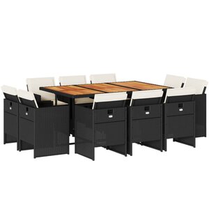vidaXL Ensemble à manger de jardin 11 Pièces coussins noir résine tressée