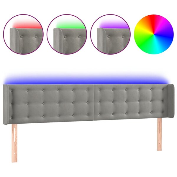 vidaXL Tête de lit à LED Gris clair 163x16x78/88 cm Velours
