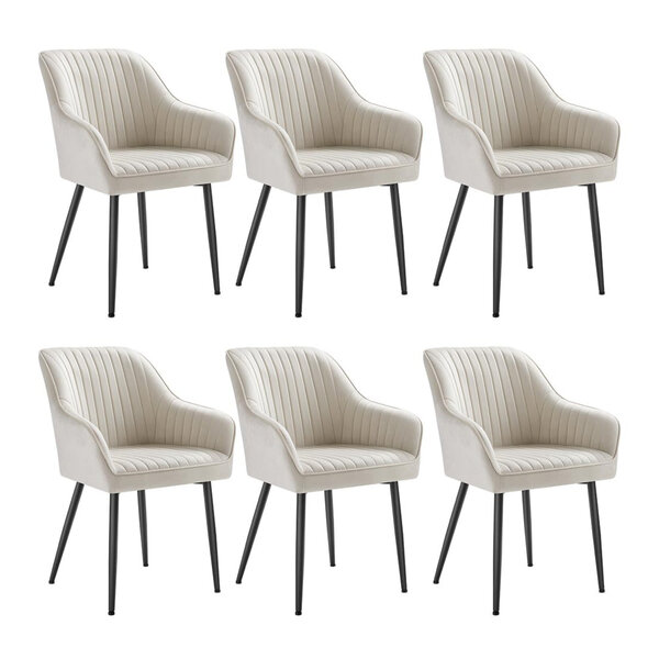 Chaise de salle à manger fauteuil siège rembourrée avec accoudoirs largeur d’assise 49 cm pieds en métal revêtement en velours charge 110 kg pour salon chambre beige 12_0004918