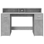 Bureau table poste de travail meuble d'ordinateur informatique étude et lumières LED 140 x 55 x 91cm bois d'ingénierie gris 02_0023799
