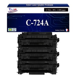 T3AZUR - 3x Toners compatibles avec Canon 724 (3481B002) pour Canon LBP6750DN  LBP6780X  MF512x  MF515x Noir - 6 000p