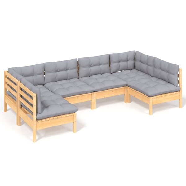vidaXL Salon de jardin 6 Pièces avec coussins gris Bois de pin massif
