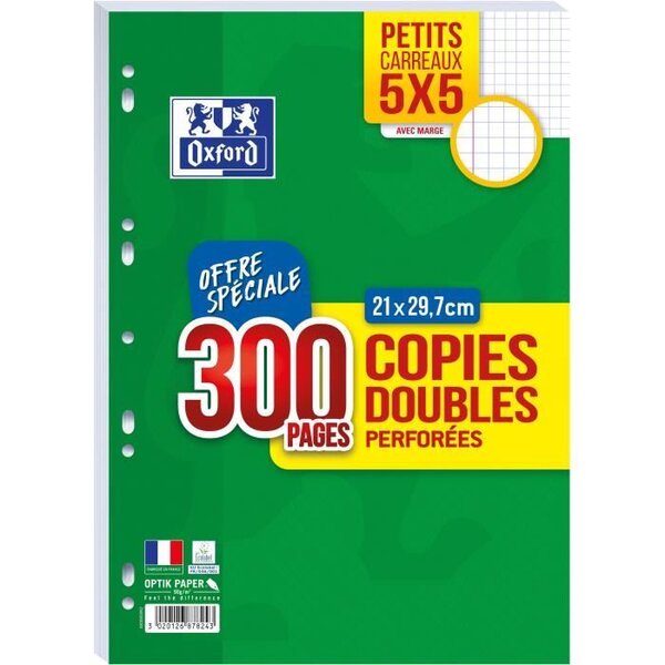 OXFORD - Copies doubles perforées 300 pages 5x5 - 90g