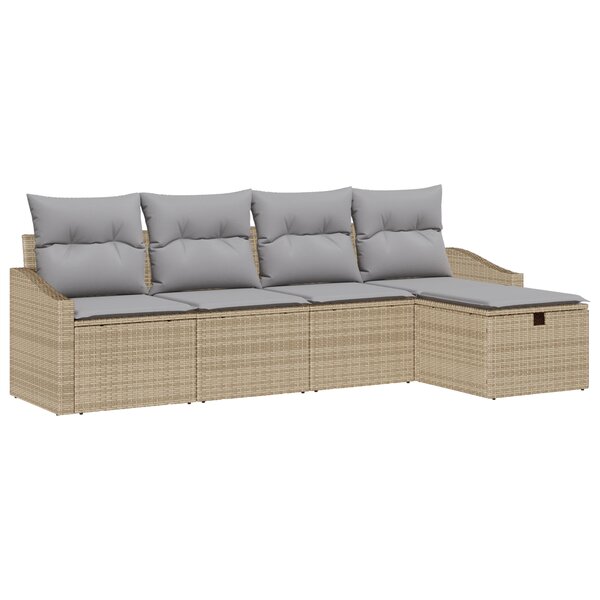 vidaXL Ensemble de Canapé de Jardin de 5 Pièces Avec Coussins Beige en Rattan Poly