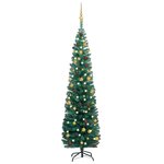 vidaXL Sapin de Noël artificiel mince pré-éclairé et boules vert 180cm