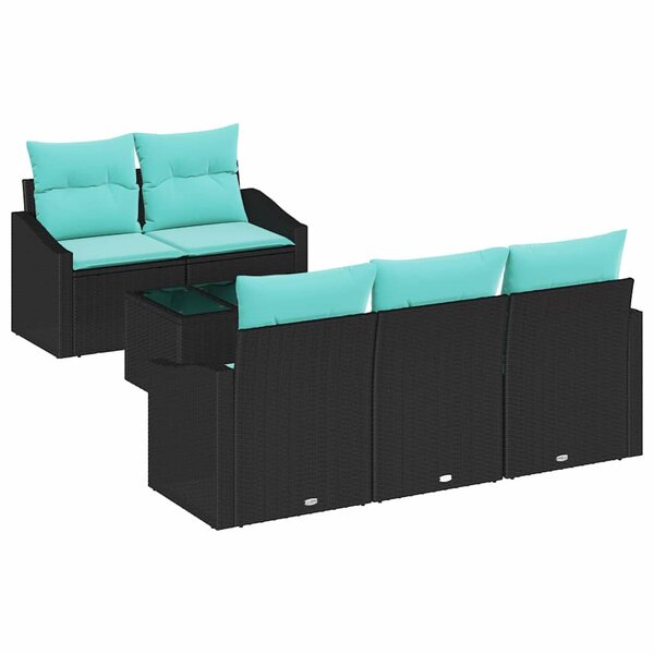vidaXL Ensemble de Canapés 6 Pièces Noir et turquoise polyrotin