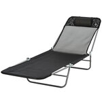 Chaise longue pliante bain de soleil inclinable transat textilène lit jardin plage 182L x 56l x 24 5H cm noir