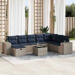 vidaXL Salon de jardin 9 Pièces avec coussins gris résine tressée