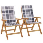 vidaXL Chaises de jardin inclinables lot de 2 et coussins teck massif