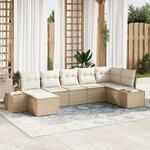 vidaXL Ensemble de canapé de jardin 7 pièces avec coussins Beige Poly Rotin