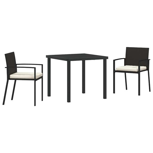 vidaXL Ensemble de salle à manger pour jardin 3 Pièces Noir Poly rotin