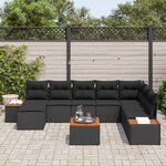 vidaXL Ensemble de canapé de jardin avec coussin 9 Pièces Noir Poly rotin