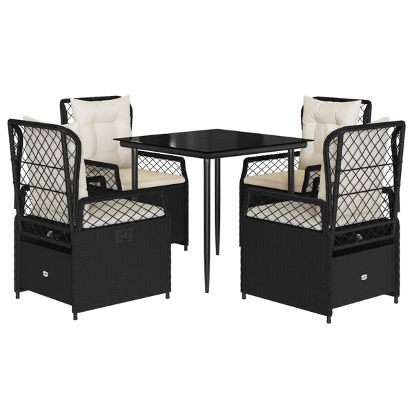 vidaXL Ensemble à manger de jardin coussins 5Pièces Noir Résine tressée
