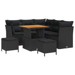 Ensemble de Canapé de Jardin 8 Pièces avec Coussins Noir Rotin Poly Acacia