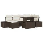 vidaXL Ensemble de canapés de jardin en 7 pièces avec coussins en poly rotin marron