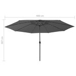 vidaXL Parasol d'extérieur avec LED et mât en métal 400 cm Anthracite