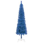 vidaXL Arbre de Noël mince pré-éclairé et boules bleu 180 cm