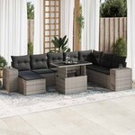 vidaXL Salon de jardin 9 Pièces avec coussins gris résine tressée