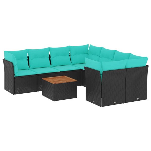 vidaXL Salon de jardin 9 Pièces avec coussins noir résine tressée