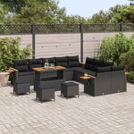vidaXL Ensemble de canapé de jardin 14 Pièces Noir polyrotin