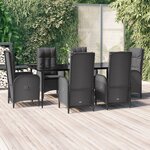 vidaXL Ensemble à manger de jardin coussins 7Pièces Noir Résine tressée