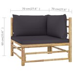 vidaXL Salon de jardin 4 Pièces avec coussins gris foncé bambou