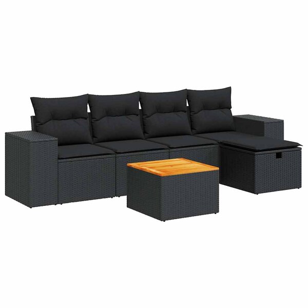 vidaXL Salon de jardin 6 Pièces avec coussins noir résine tressée