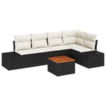 vidaXL Ensemble de canapés de jardin 6 pièces avec coussins noirs en poly rattan et acacia