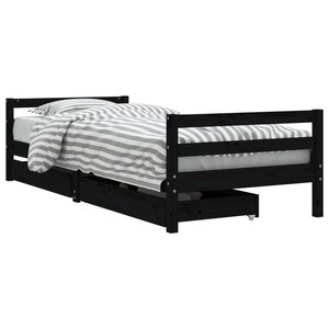 vidaXL Cadre de lit enfant tiroirs noir 80x200 cm bois de pin massif