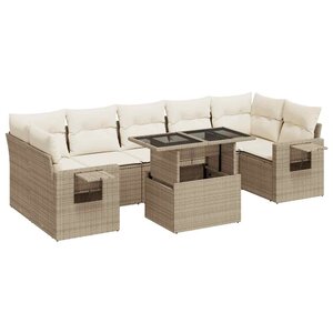 vidaXL Salon de jardin avec coussins 8 Pièces beige résine tressée