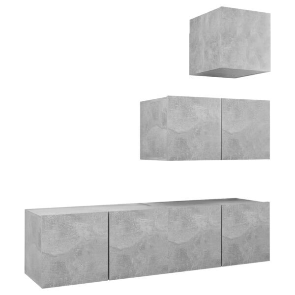 vidaXL Ensemble de meubles TV 4 Pièces Gris béton Bois d'ingénierie