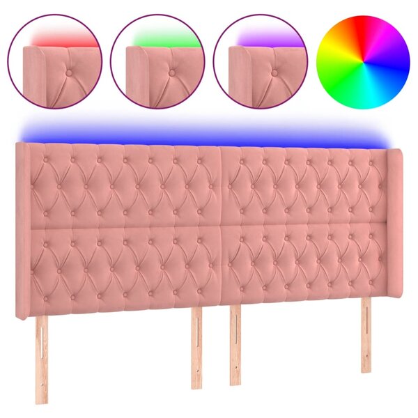 vidaXL Tête de lit à LED Rose 183x16x118/128 cm Velours