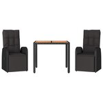 vidaXL Ensemble à manger de jardin 3 Pièces Noir Poly rotin et acacia