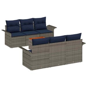 vidaXL Ensemble de canapé de jardin avec coussin 7 Pièces Gris et marine