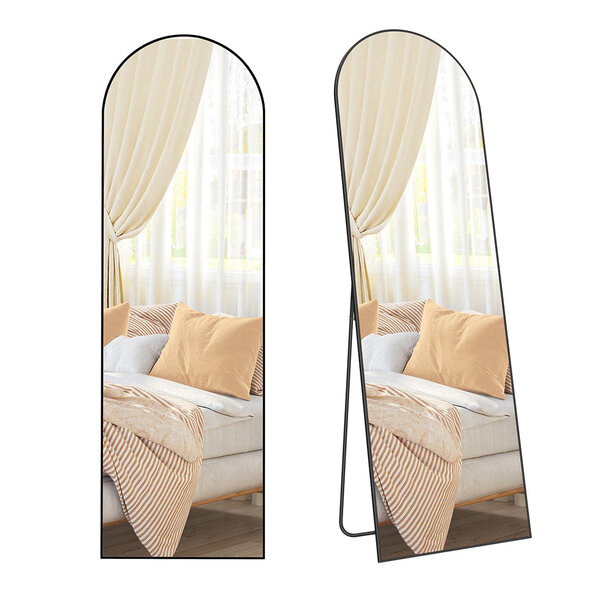 Miroir intégral 160 x 50 cm miroir rectangulaire sur pied grand miroir à poser au sol cadre en alliage d’aluminium verre trempé pour chambre salon dressing noir 12_0006598