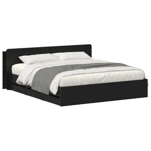 vidaXL Cadre de lit avec rangement Noir 180 x 200 cm Bois d'ingénierie