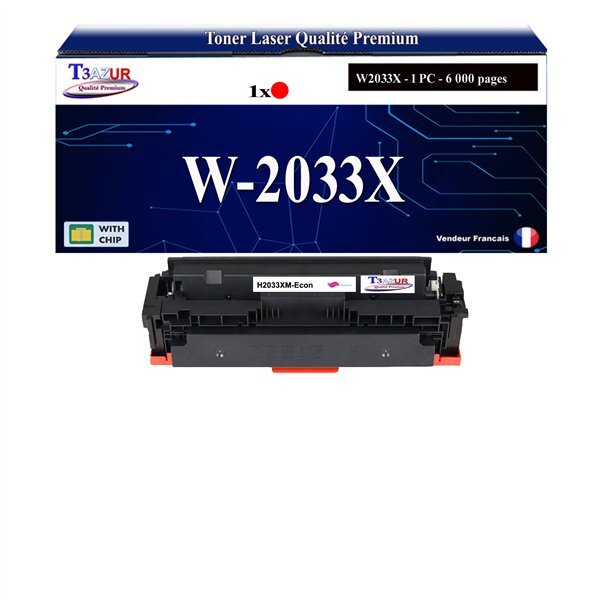 T3AZUR - Toner compatible avec HP Color LaserJet Pro M454dn  M454dw remplace HP W2033X / W2033A (HP 415X/415A)) - Magenta