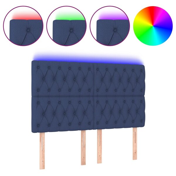 vidaXL Tête de lit à LED Bleu 160x7x118/128 cm Tissu