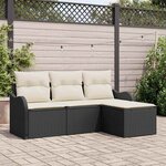 vidaXL Ensemble de canapé de jardin avec coussin 4 Pièces Noir Poly rotin