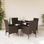 vidaXL Ensemble à manger de jardin et coussins 5Pièces marron rotin verre