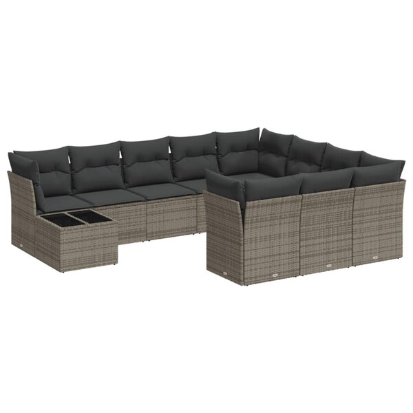 vidaXL Salon de jardin 11 Pièces avec coussins gris résine tressée