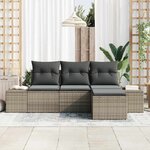 vidaXL Ensemble de canapé de jardin 4 Pièces Gris Poly rotin