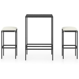 vidaXL Ensemble de bar de jardin 3 Pièces et coussins Résine tressée Noir