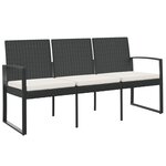 vidaXL Banc de jardin à 3 places avec coussins noir rotin PP
