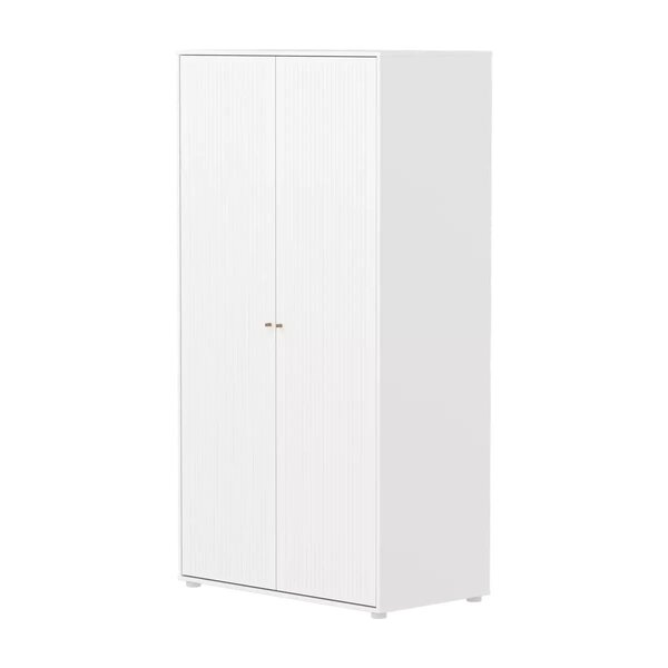 Flexa SAGA Armoire 2 portes a facades rainurees Blanche Boutons en chene